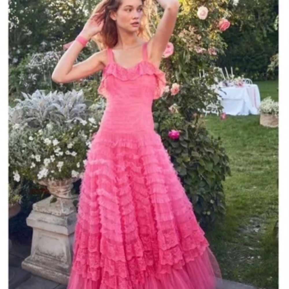 LoveShackFancy Sharelle Gown Dress Tulle Lace Passion Pink NWT 2 Vintage Prom